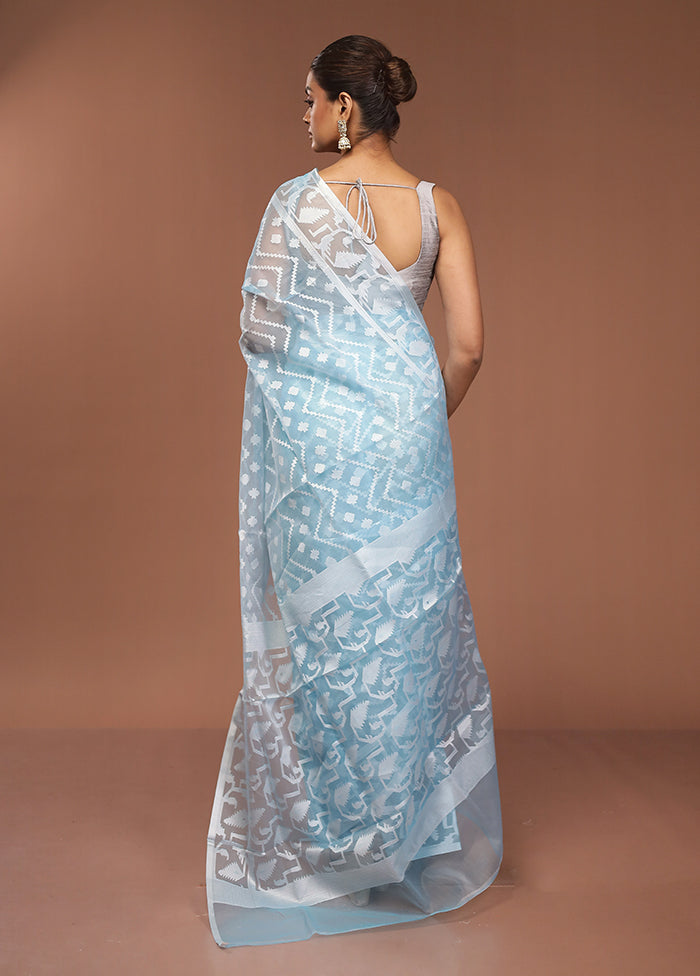 Blue Organza Saree With Blouse Piece