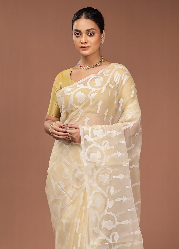 Cream Organza Saree With Blouse Piece