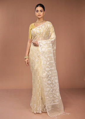 Cream Organza Saree With Blouse Piece