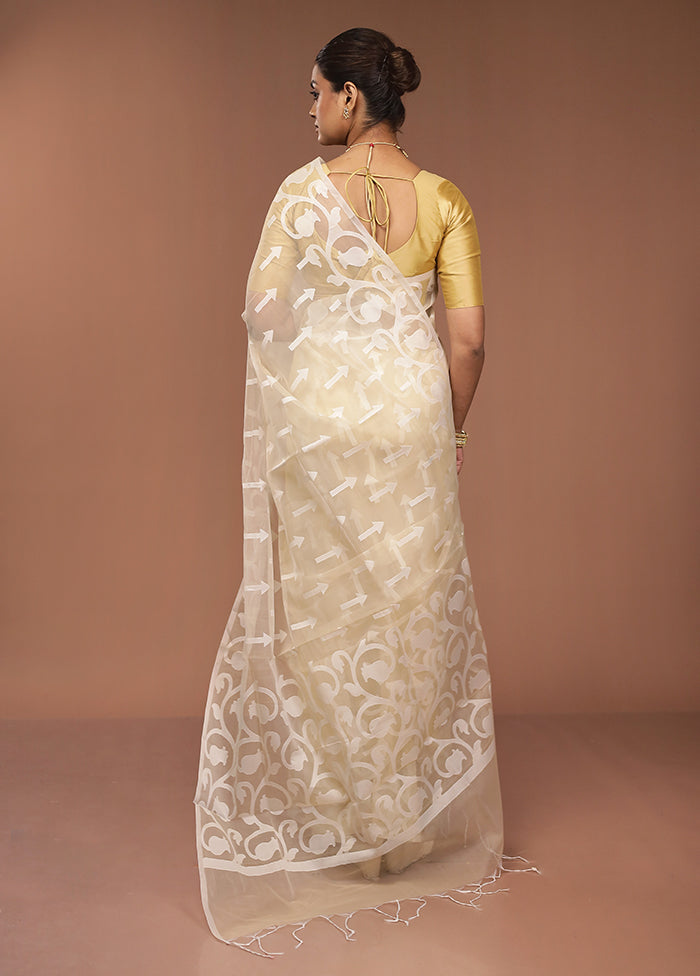 Cream Organza Saree With Blouse Piece