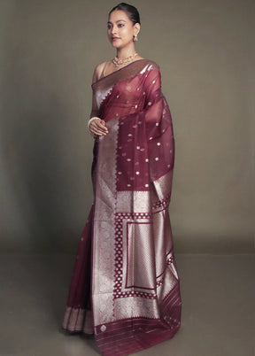 Purple Organza Saree With Blouse Piece
