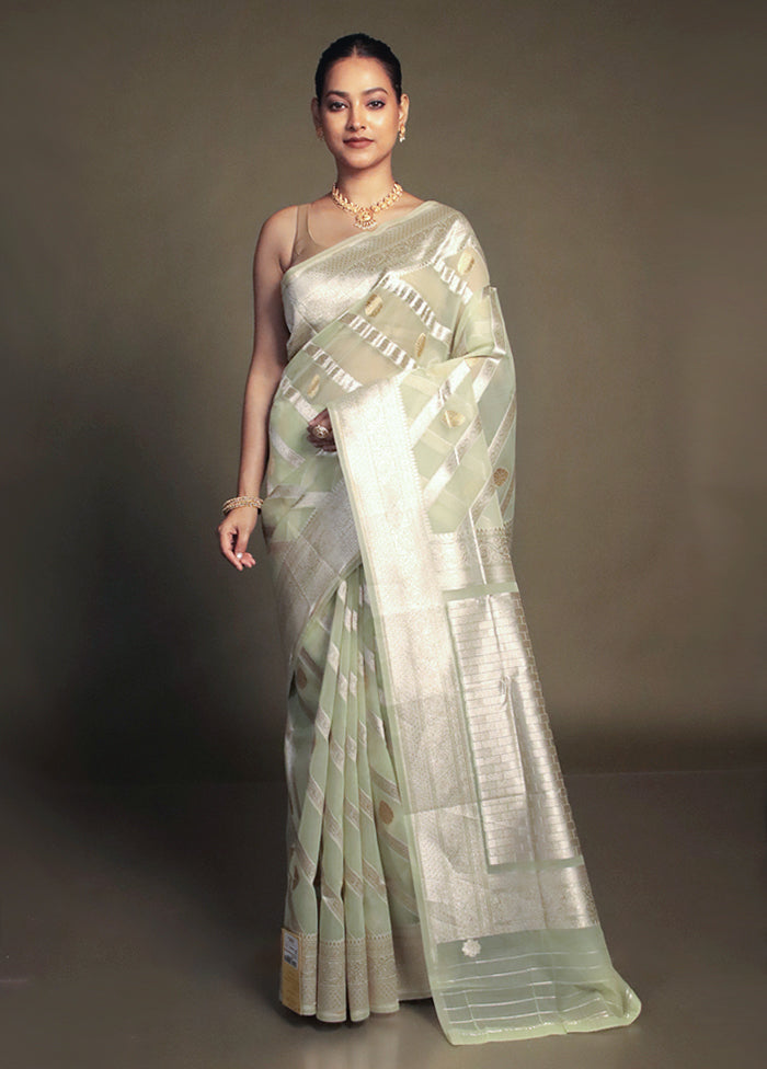Green Organza Saree With Blouse Piece