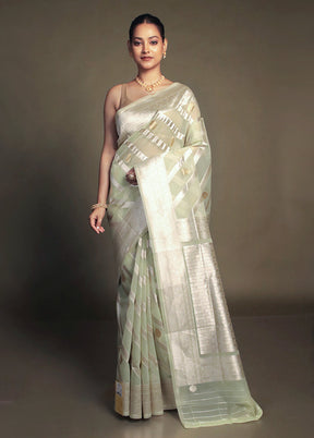 Green Organza Saree With Blouse Piece