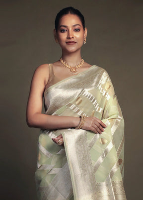 Green Organza Saree With Blouse Piece