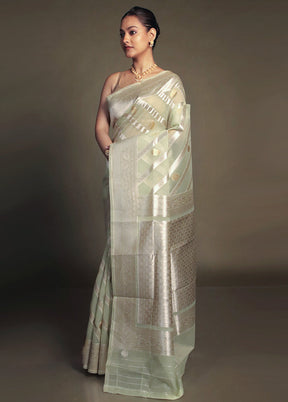 Green Organza Saree With Blouse Piece