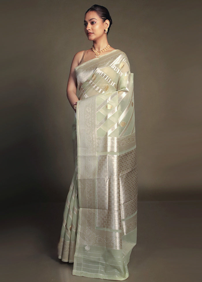 Green Organza Saree With Blouse Piece