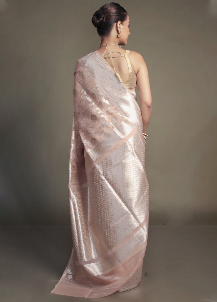 Peach Organza Saree With Blouse Piece