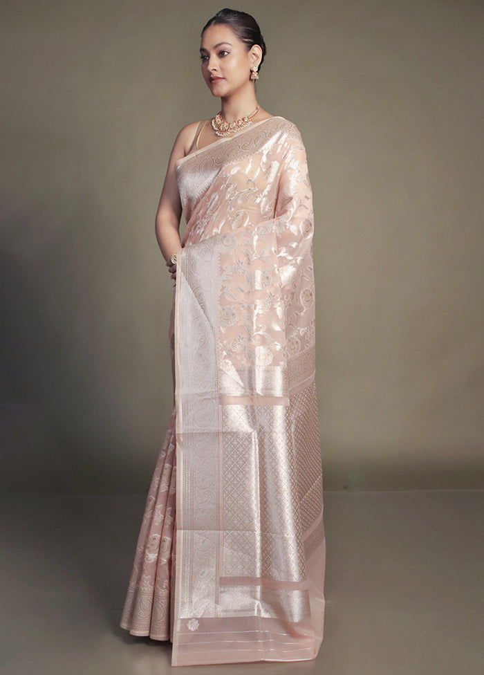 Peach Organza Saree With Blouse Piece