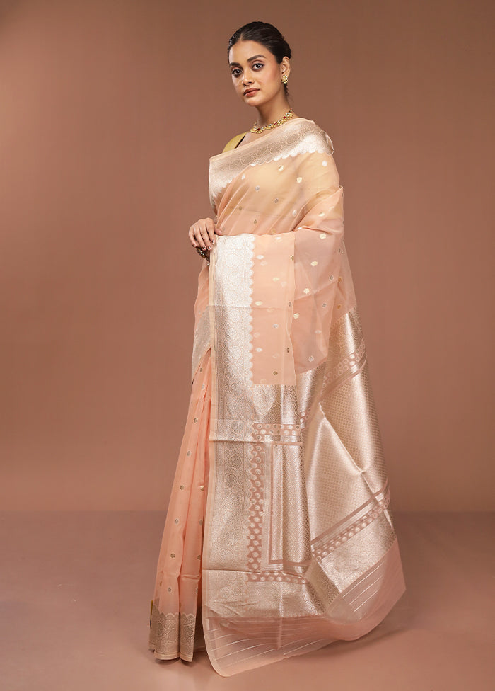 Peach Organza Saree With Blouse Piece