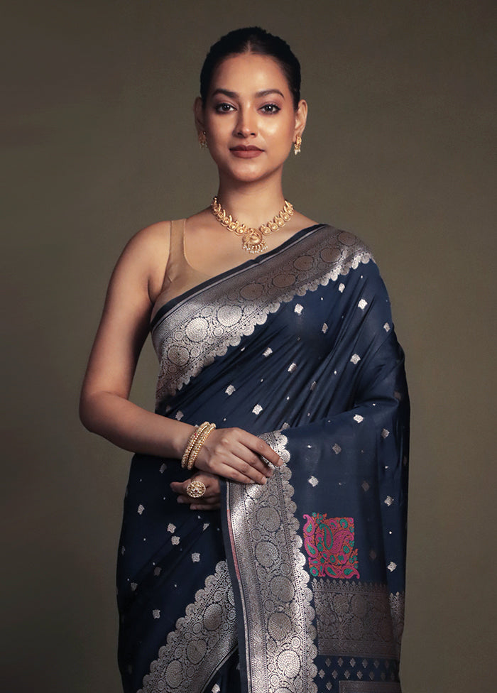 Blue Uppada Silk Saree With Blouse Piece