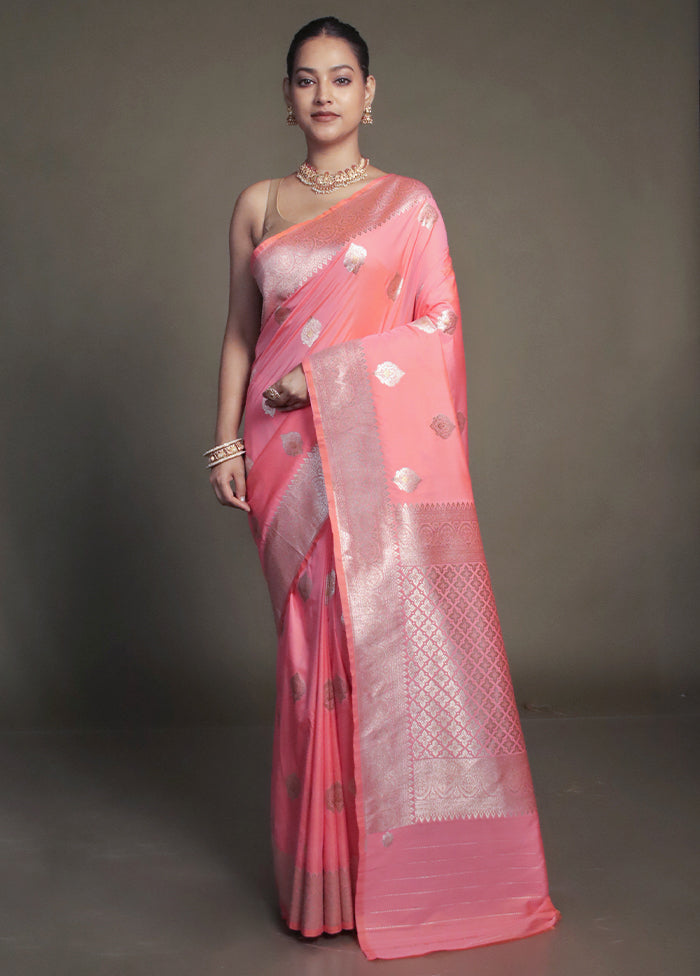 Pink Uppada Silk Saree With Blouse Piece