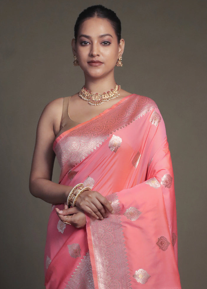 Pink Uppada Silk Saree With Blouse Piece