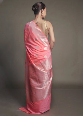 Pink Uppada Silk Saree With Blouse Piece