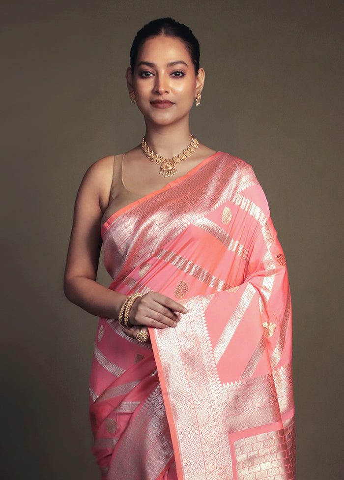 Pink Uppada Silk Saree With Blouse Piece