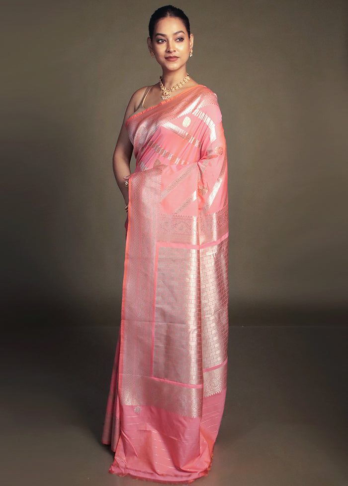 Pink Uppada Silk Saree With Blouse Piece