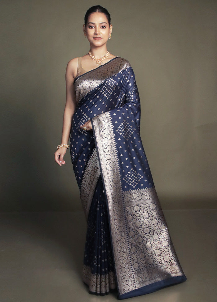 Blue Uppada Silk Saree With Blouse Piece