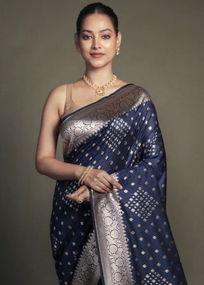 Blue Uppada Silk Saree With Blouse Piece