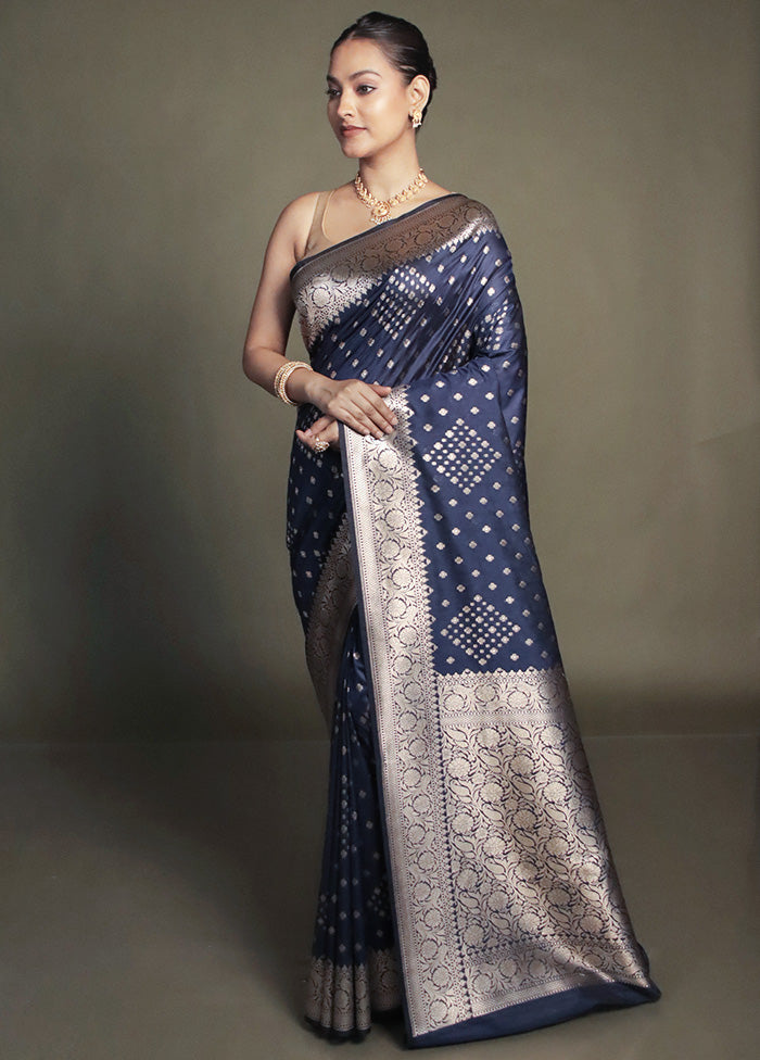 Blue Uppada Silk Saree With Blouse Piece