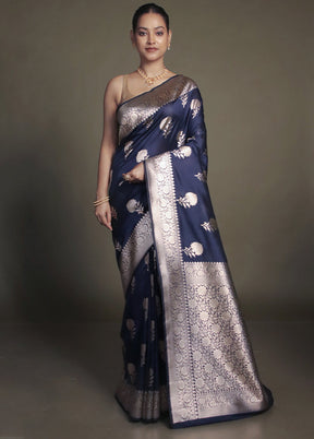 Blue Uppada Silk Saree With Blouse Piece
