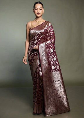 Maroon Uppada Silk Saree With Blouse Piece