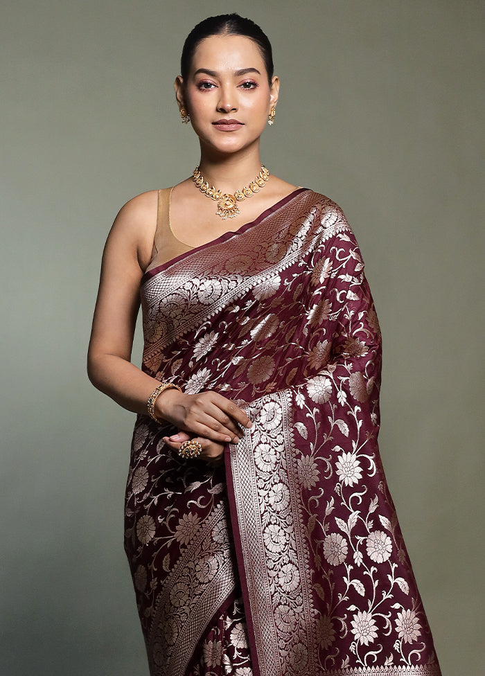 Maroon Uppada Silk Saree With Blouse Piece