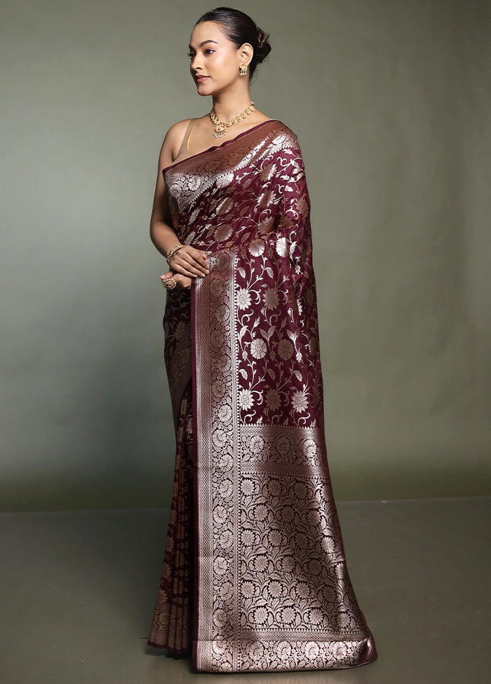 Maroon Uppada Silk Saree With Blouse Piece