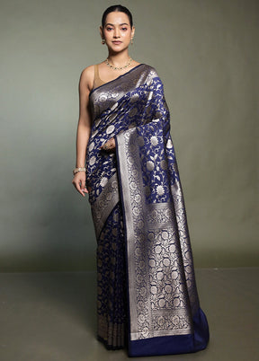 Blue Uppada Silk Saree With Blouse Piece