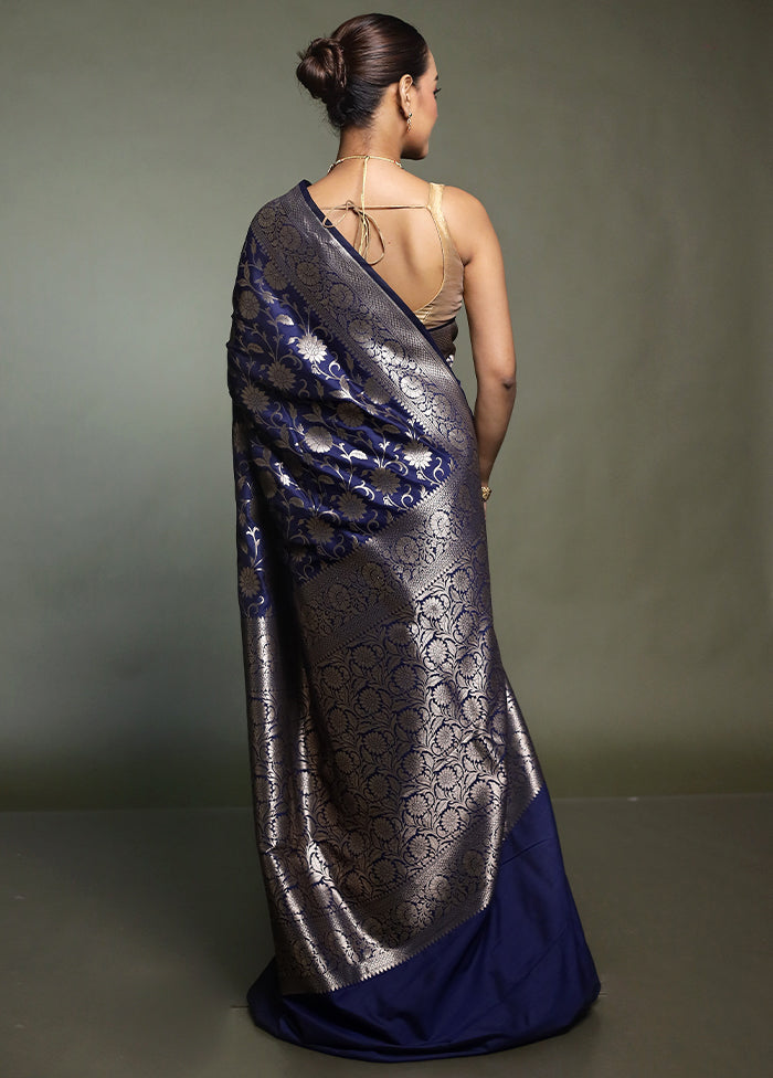 Blue Uppada Silk Saree With Blouse Piece