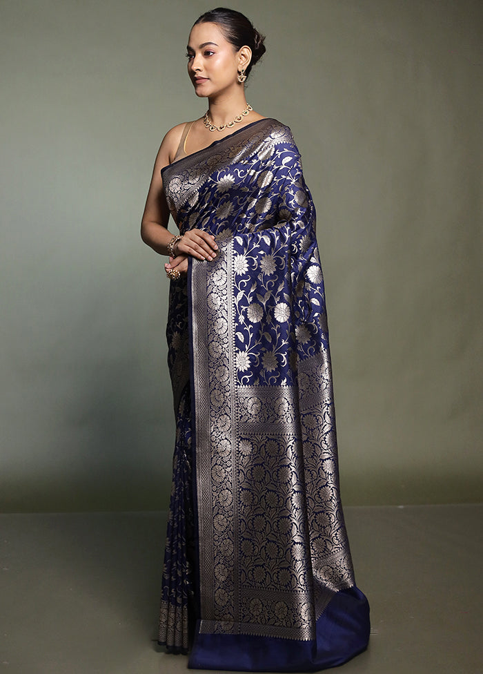 Blue Uppada Silk Saree With Blouse Piece