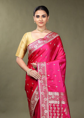 Pink Banarasi Silk Saree With Blouse Piece