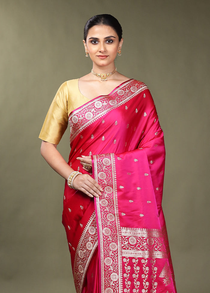Pink Banarasi Silk Saree With Blouse Piece