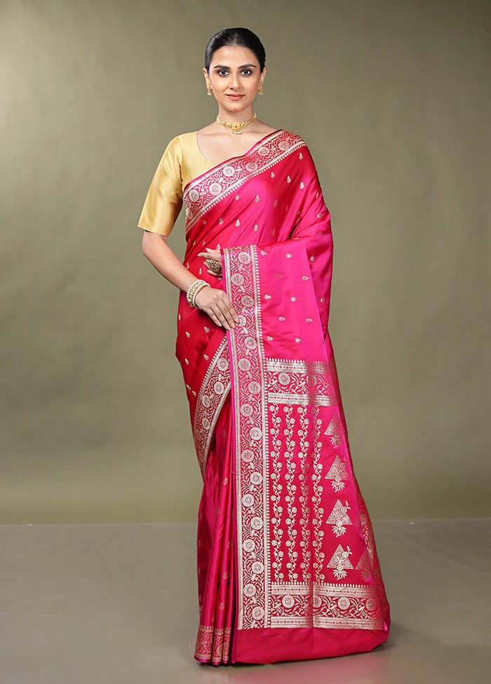 Pink Banarasi Silk Saree With Blouse Piece