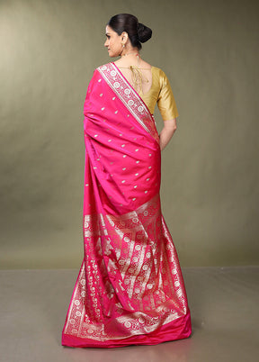 Pink Banarasi Silk Saree With Blouse Piece