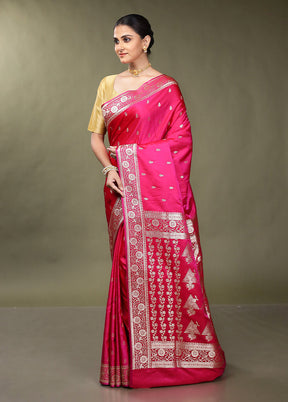 Pink Banarasi Silk Saree With Blouse Piece