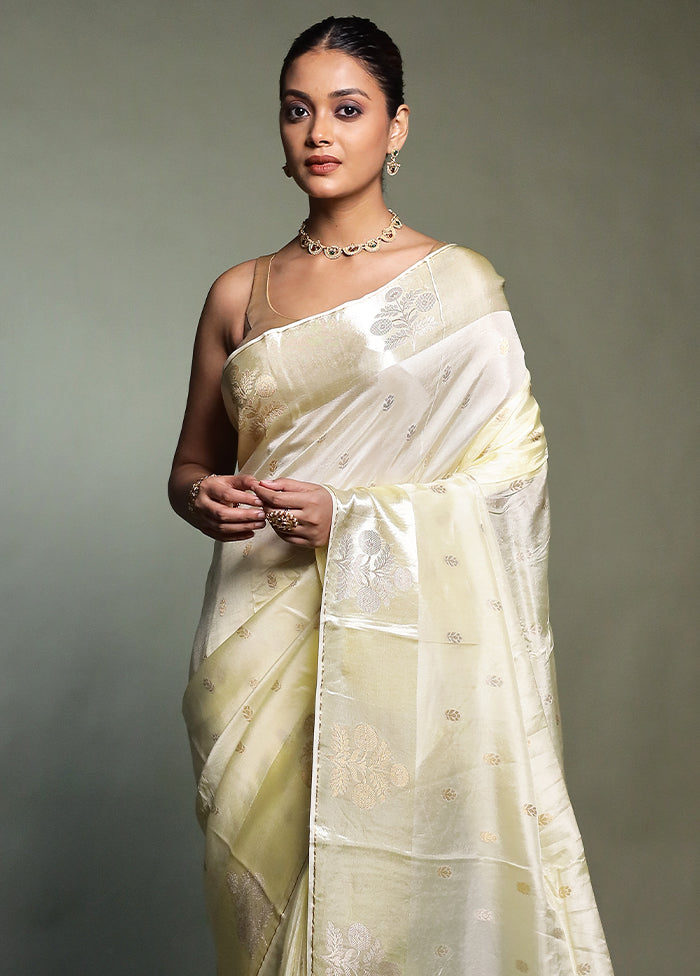 Cream Dupion Silk Saree With Blouse Piece