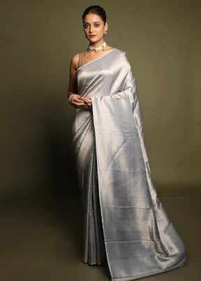 Grey Dupion Silk Saree With Blouse Piece