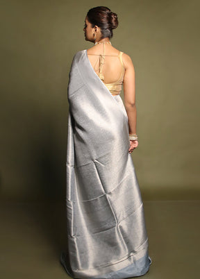 Grey Dupion Silk Saree With Blouse Piece