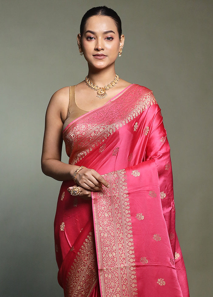 Pink Dupion Silk Saree With Blouse Piece