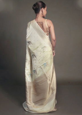 Cream Dupion Silk Saree With Blouse Piece