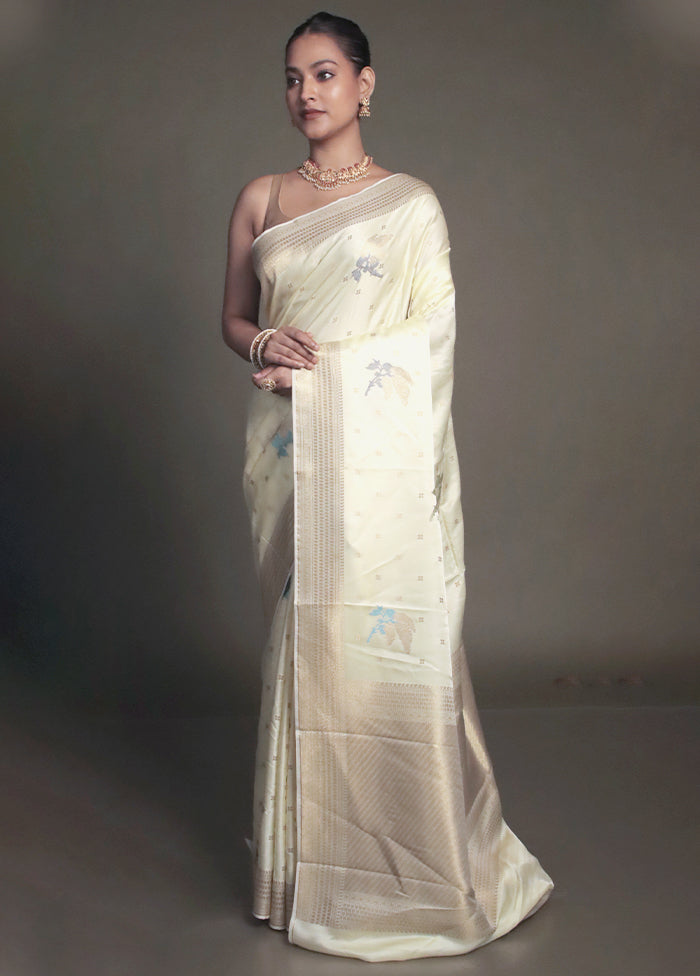Cream Dupion Silk Saree With Blouse Piece