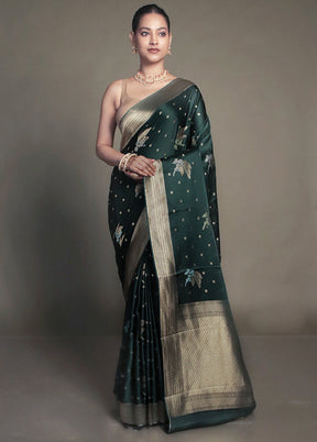 Green Dupion Silk Saree With Blouse Piece