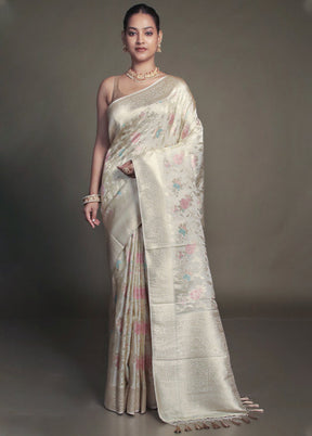 Cream Dupion Silk Saree With Blouse Piece
