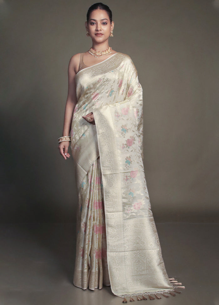 Cream Dupion Silk Saree With Blouse Piece