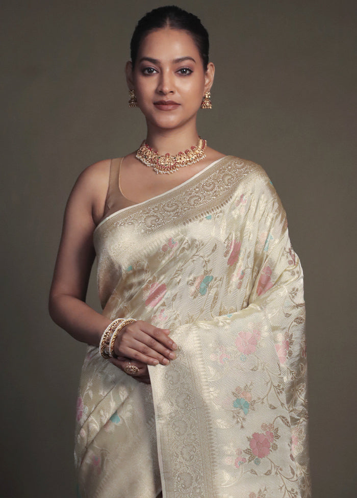 Cream Dupion Silk Saree With Blouse Piece