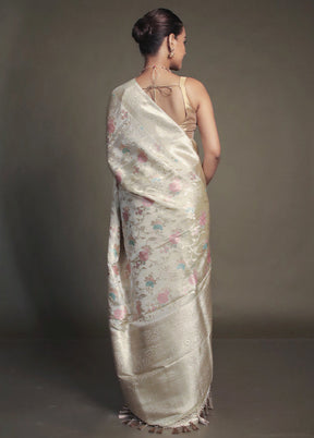 Cream Dupion Silk Saree With Blouse Piece
