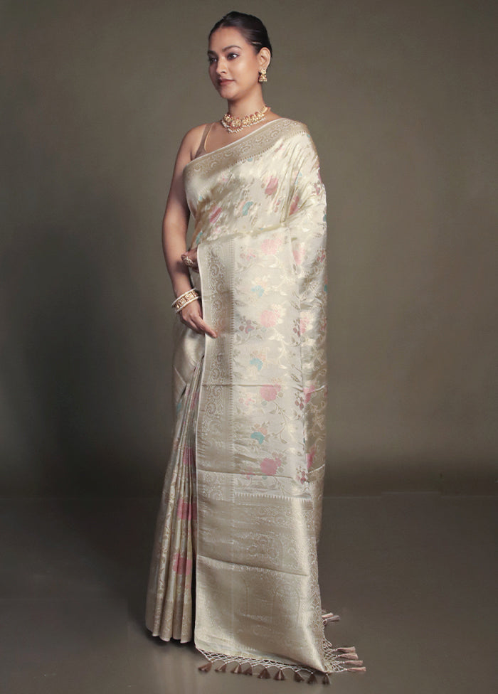Cream Dupion Silk Saree With Blouse Piece