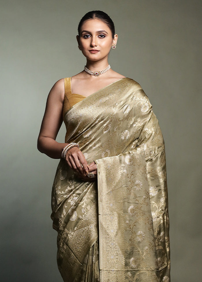 Grey Handloom Dupion Pure Silk Saree With Blouse Piece