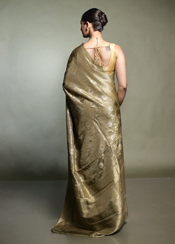 Grey Handloom Dupion Pure Silk Saree With Blouse Piece