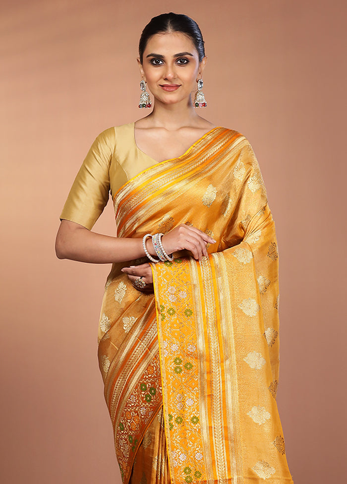 Yellow Handloom Tissue Pure Silk Saree With Blouse Piece
