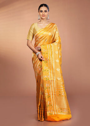 Yellow Handloom Tissue Pure Silk Saree With Blouse Piece